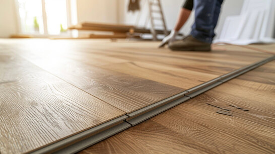 Planches De Bois Larges étant Soigneusement Posées Par Des Carreleurs