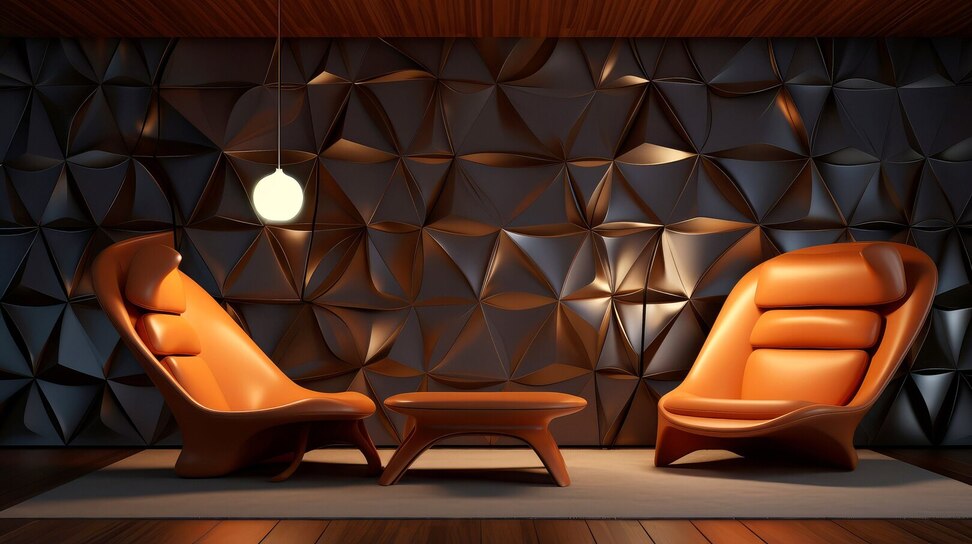 Salon Moderne Avec Murs Géométriques En Bois